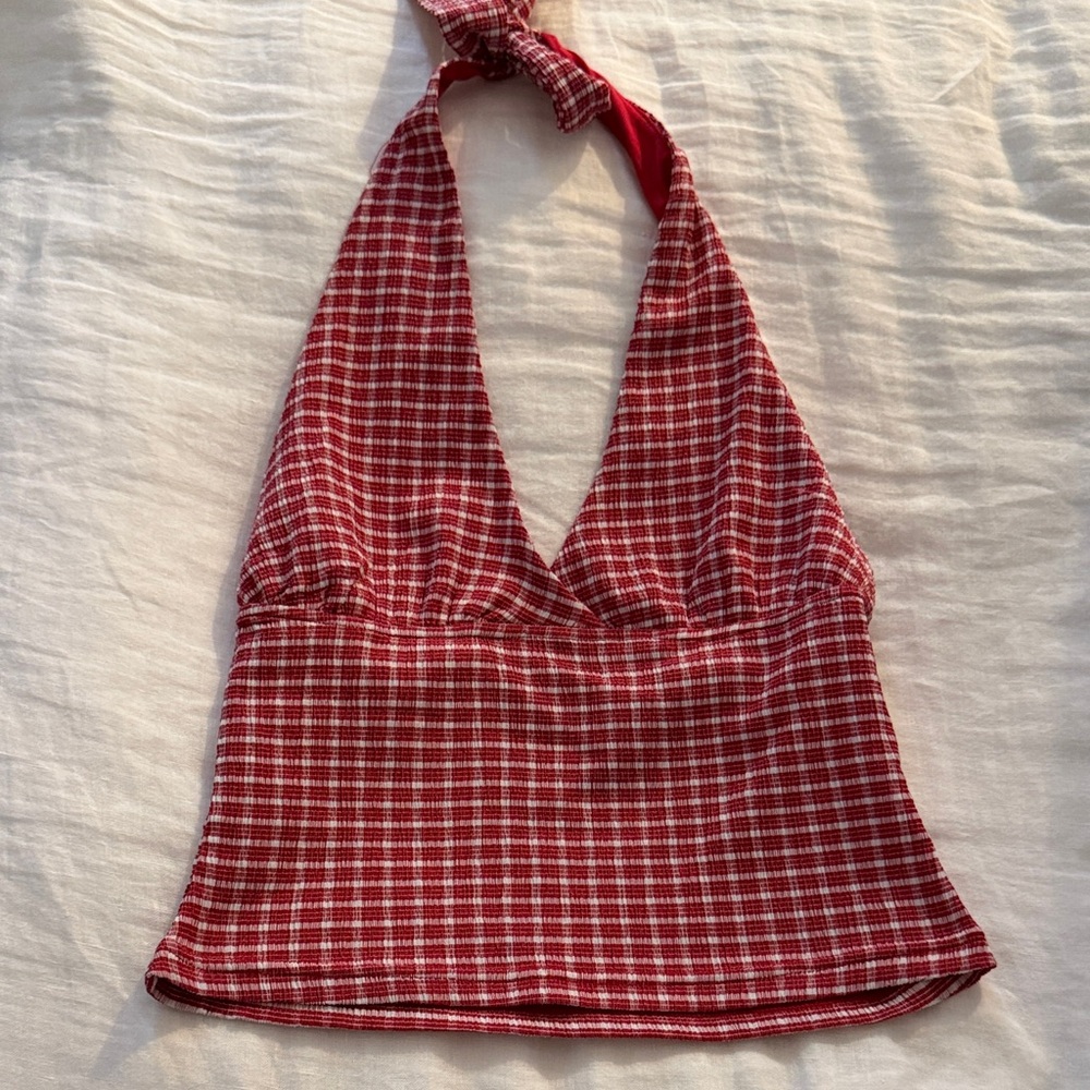 Princess Polly Red Plaid Halter Crop Top